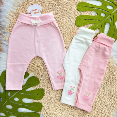 Kit 3 Calças - Regador com Flores - Rosa, Off White e Rose